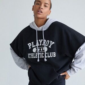 Playboy by Pacsun Athletic Club Black and Gray Layered Hoodie, Unisex Style